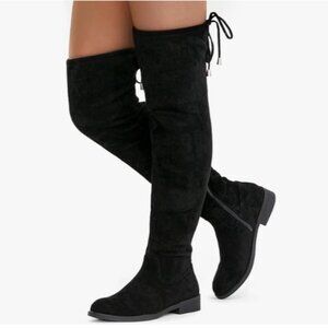 Vepose Black Faux Suede Over the Knee Boots, Size 10, Low Heel Thigh High Zipper